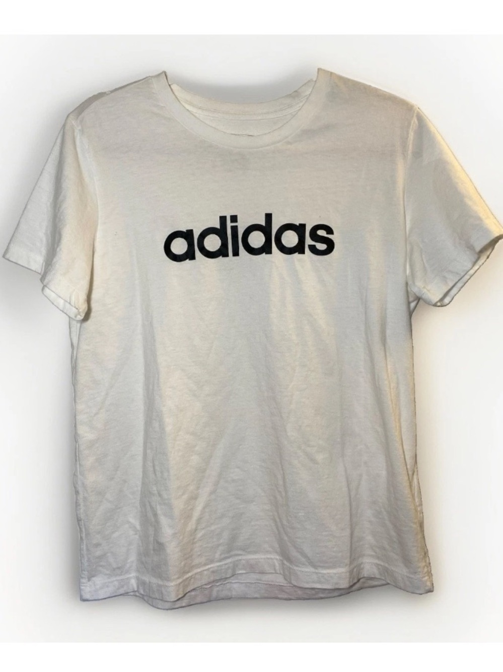 Adidas Women's Large White Tee with Black Logo Basic T Shirt Short Sleeve